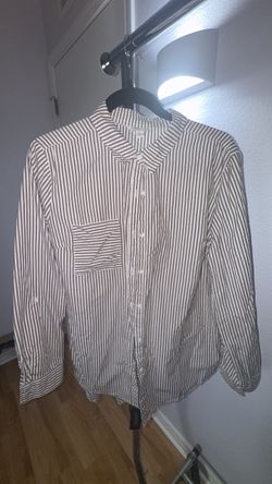 Cato Tan & White Striped Button Down Blouse - Woman’s Size Large
