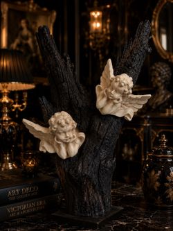 2 Vintage Angels Twin Cherubs of The Midnight Grove Victorian Inspired 5” Long 4” Wide Wall Mounts