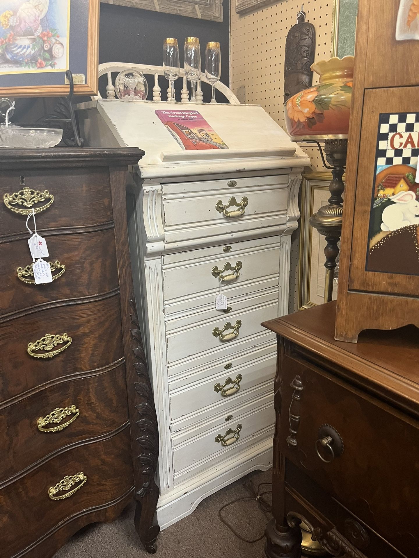 Aged White Lingerie Chest and Nightstand