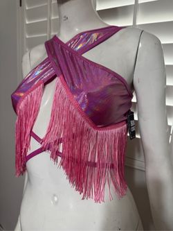 New Xs  metallic boho western Barbie rave festival top shirt crop