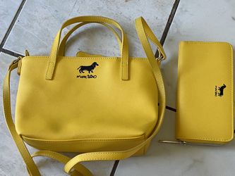 Marc Tetro Dachshund Yellow Purse Bag and Wallet Set for Sale in