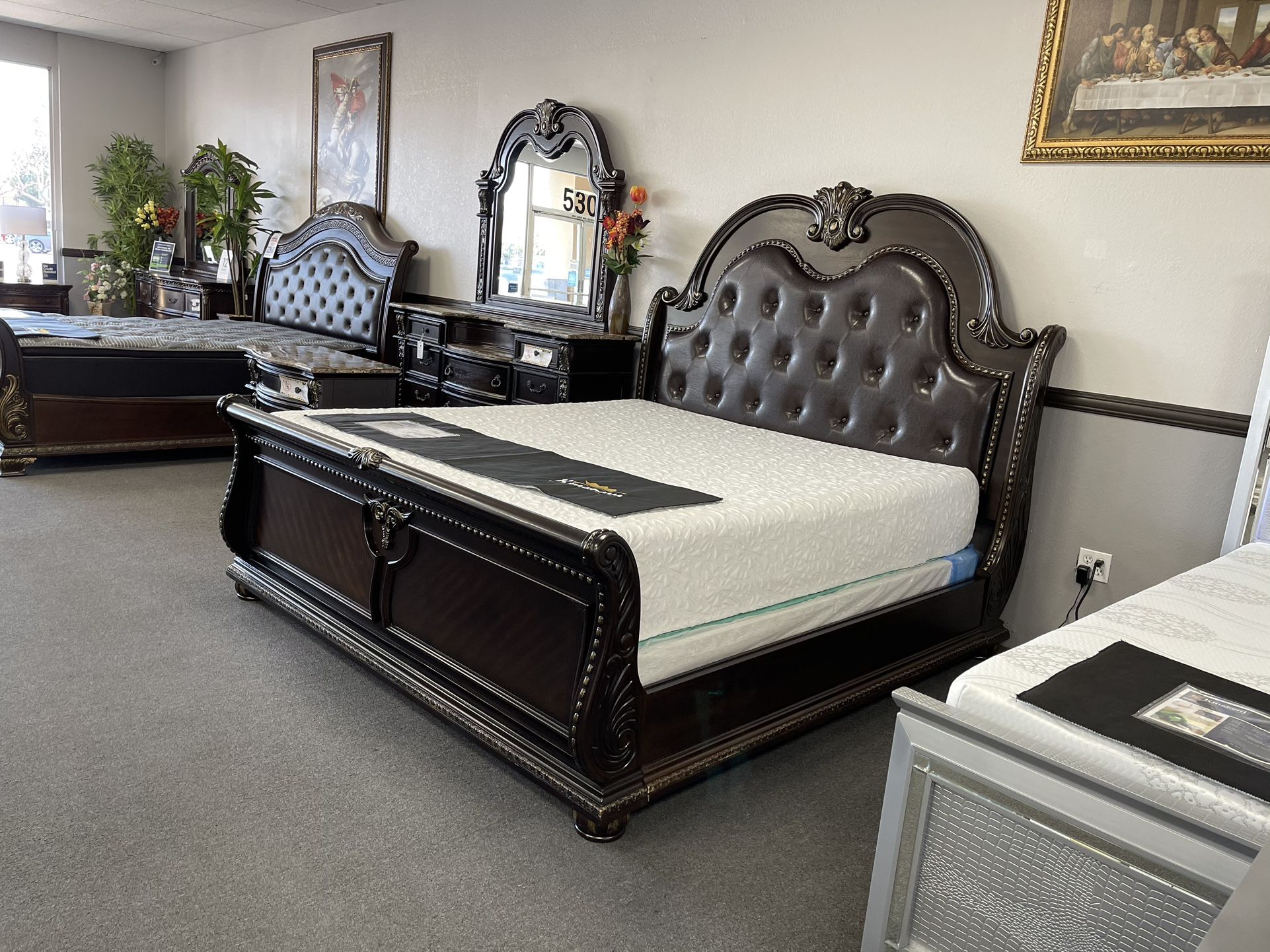 4PC King Size Bedroom Set w/ Marble Top