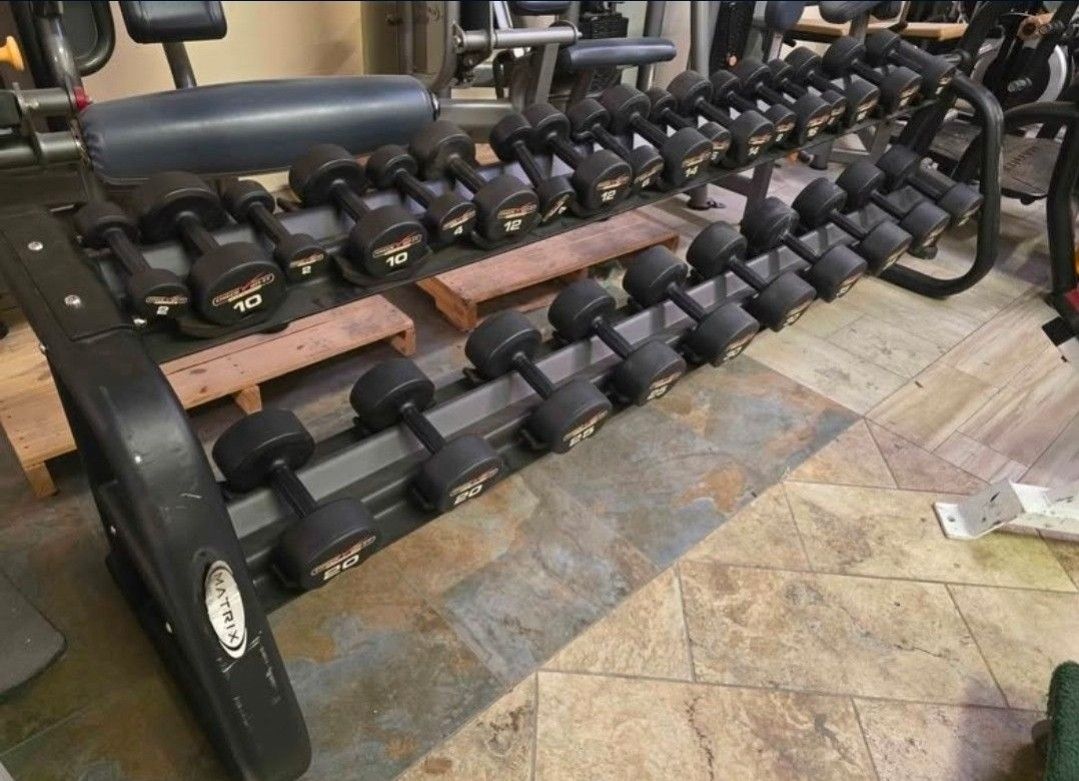 Dumbbells 3lbs - 40lbs plus matrix tier 2 dumbbell rack commercial gym equipment exercise weights