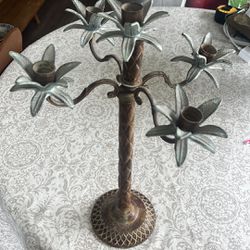 Vintage MCM Metal Palm Tree Candelabra