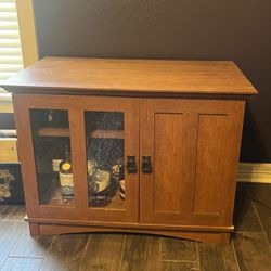 Brown Table / “Bar Cart” With Cabinet Storage