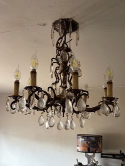 2-Vintage Bronze Crystal Drop Chandelier