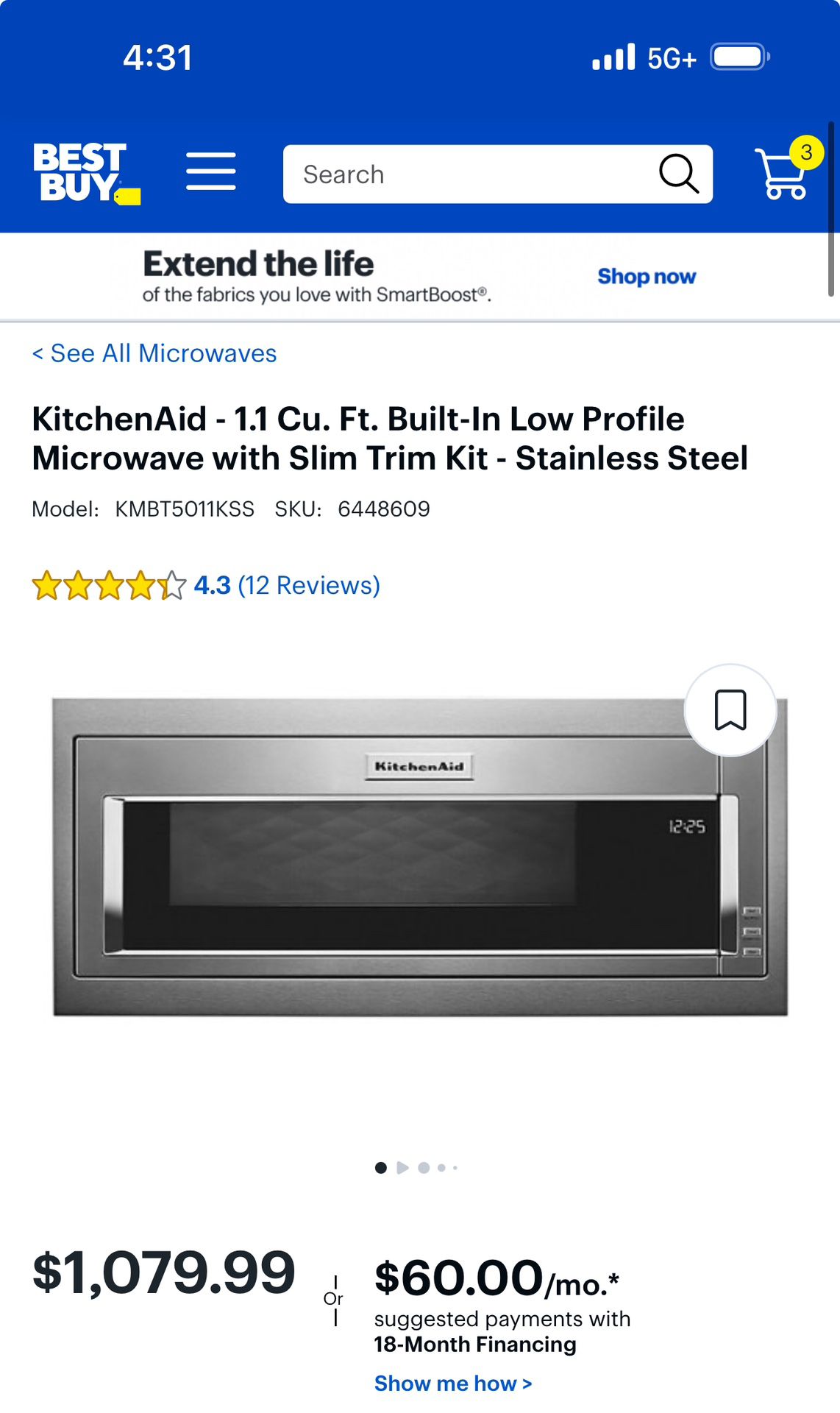 KitchenAid - 1.1 Cu. Ft. Built-In Low Profile Microwave with Slim Trim Kit - Stainless Steel Model:KMBT5011KSS