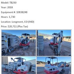 2018 Takeuchi TB230 Mini Excavator 