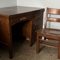 Solid Wood Antique Desk & Chair 