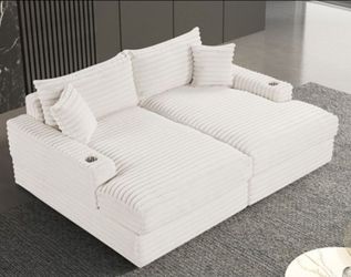 Brand New White Super Plush Chenille Double Chaise Sofa
