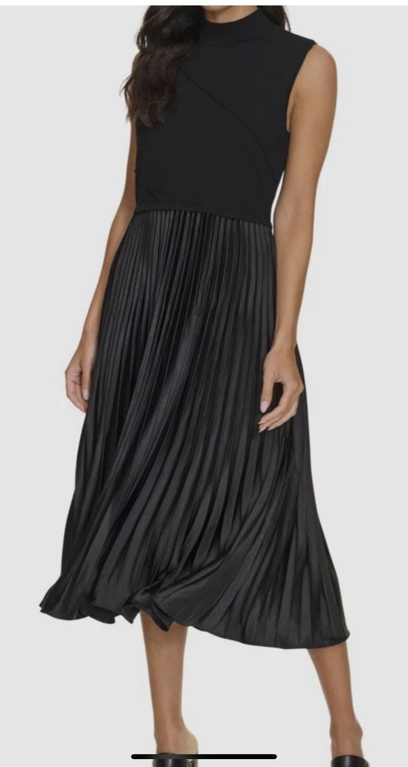 π Calvin Klein Womens Black Mixed-Media Sleeveless Dress Size: S