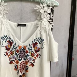 Just Fashion Now, Knee Length With White Background With Floral Design, Lace Straps, Size Large. Brand New Never Worn-$10.00