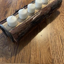Wooden log candle holder