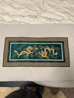 Chinese Dragon Embroidered Silk Wall Hanging or Runner