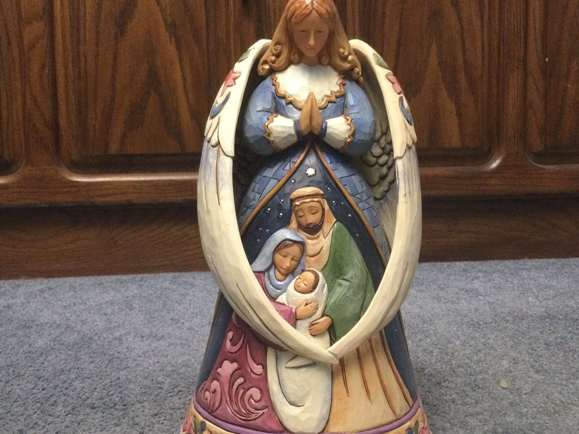 Jim Shore Our Savior Is Born Angel with WIngs around holy Family Figurine