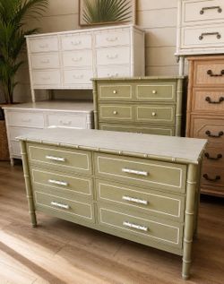 Vintage Faux Bamboo 6-Drawer Dresser 50”w x 16”d x 30”h