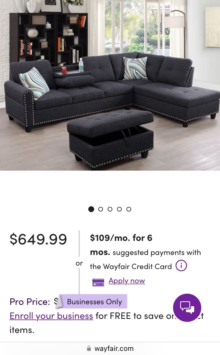 Brand New Living Room Black L-shape Sofa set