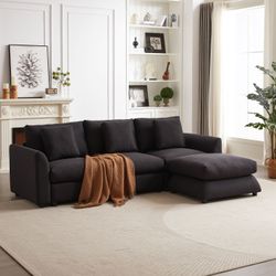 MH102.2 Inch Combination Sofa Modular Sofa with Ottoman, plastic leg,Three Cushions and Three Pillows for Living Room, Apartment, Studio L-Shaped Sofa