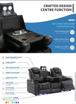 Black Leather Power Recliner Home Theater Sofa