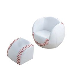 FC Design Kids Baseball Shaped Armchair with Footstool, Children's Sofa and Ottoman Set