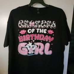 Black "Grandpa of the Birthday Girl" cow-themed T-shirt Size 2XL