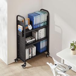 Rolling library book cart / storage shelf cart with wheels - NEW
