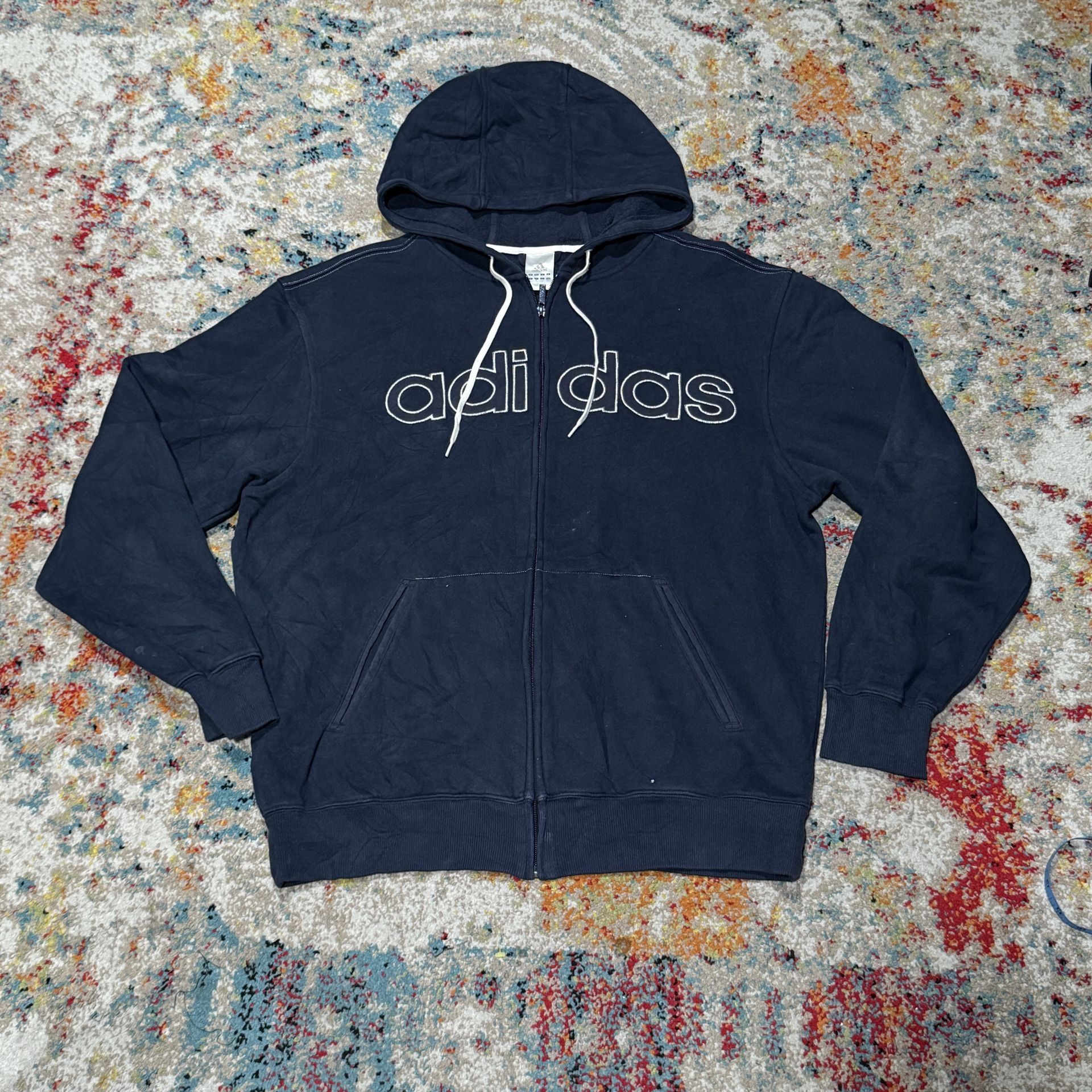 Adidas Embroidered Navy Zip Up Hoodie