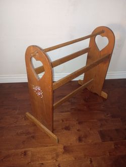 Vintage 1930s Wooden Quilt Rack with Heart Cutouts