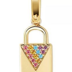 Michael Kors 14K Gold Plated Sterling Silver Rainbow Pave' Padlock Clip Charm.