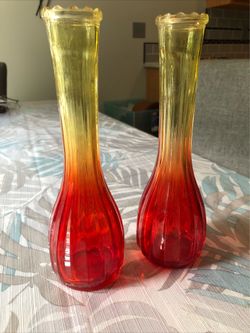 Vtg Jeanette Aberina Ombré Bud Vase - 9” Tall, Set Of 2