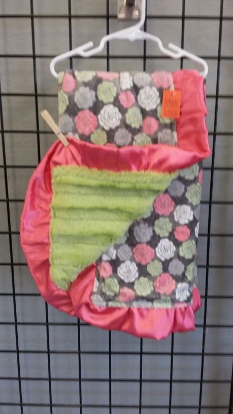 Pink,gray,and green minky baby blanket 30x36