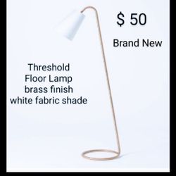 Brand New Threshold Floor Lamp Brass Finish White Fabric Shade