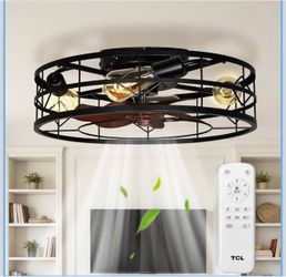 Industrial Caged Ceiling Fan with Lights and Remote
