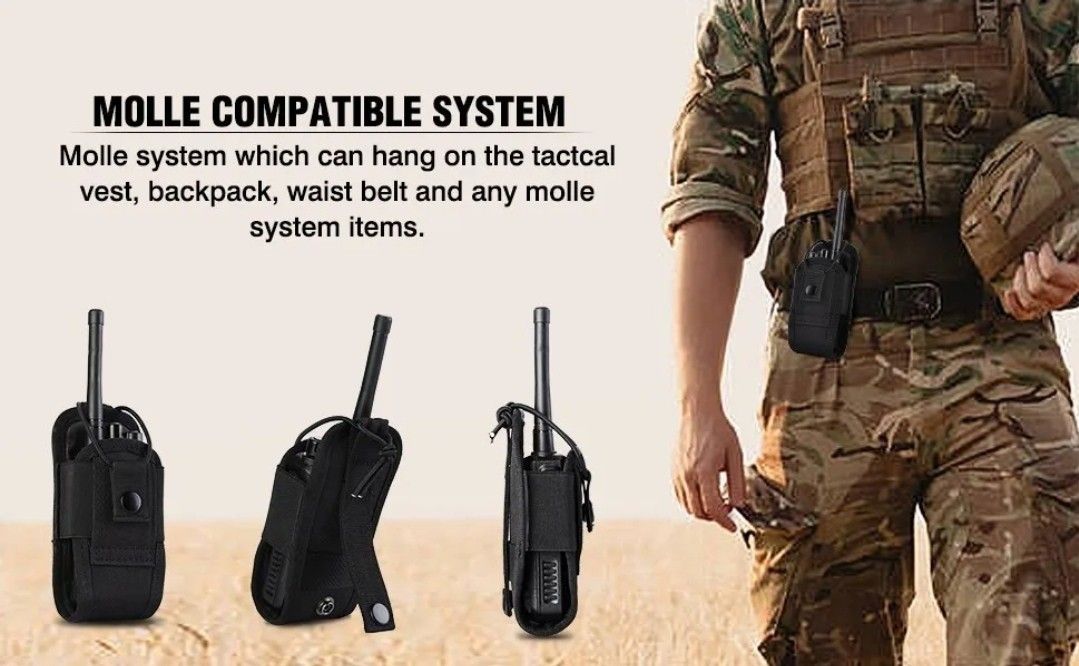 Black Tactical Molle Radio case. Walkie Talkie Pouch. Safe and Secure Cell/Radio