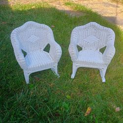 Two Kids White Wicker Rocking Chairs 