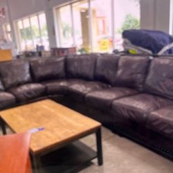 Sectional Brown Leather Couch, In Great Condition, 