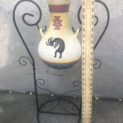 Rare Kokopelli Flower Pot With Stand Read Description 