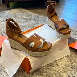 Tan H Wedge Sandals 