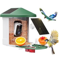 Smart Bird Feeder with Camera - AI Identify Birds Species, Solar Powered Bird House with Cam, 2L Large Capacity, 2K HD Video Live Stream, Instant Arri