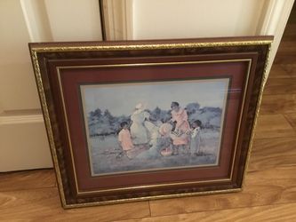 Vintage Beautiful Framed Print Titled A Summer’s Outing By Artist Ann Mount Measures 17” X 20”