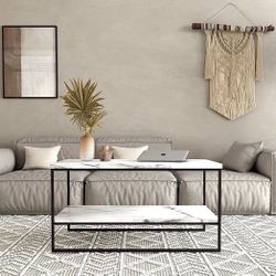 2 Tier Faux Marble Coffee Table - Waterproof Cocktail Table