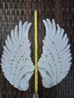 Decorative Sequin Angel Wings Wall Accent - White