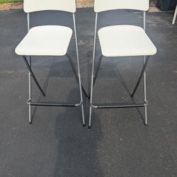 2 White Folding Bar Stools 