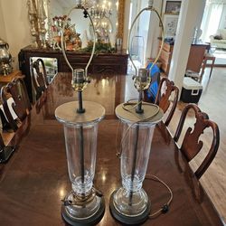 Vintage Clear Glass Trumpet Vase Table Lamp -2