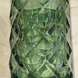 The Yankee Candle Company Heavy Large Green Hued Diamond Patterned Glass Candle Holder, 7 3/4 Inch Tall X 5 1/4 Inch Diameter A63H004