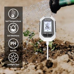 4-in-1 Soil Moisture Meter, Digital Plant Temperature/Soil Moisture Test & PH Meter/Sunlight Intensity, Backlight LCD Display for Gardening, Farming a