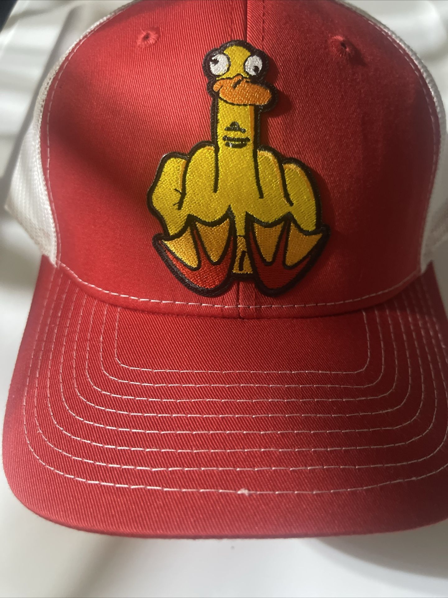 Chicken Giving The Middle Finger Red & White baseball cap hat