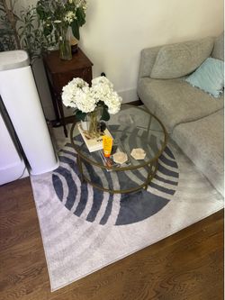 Blue and white abstract rug 5x8