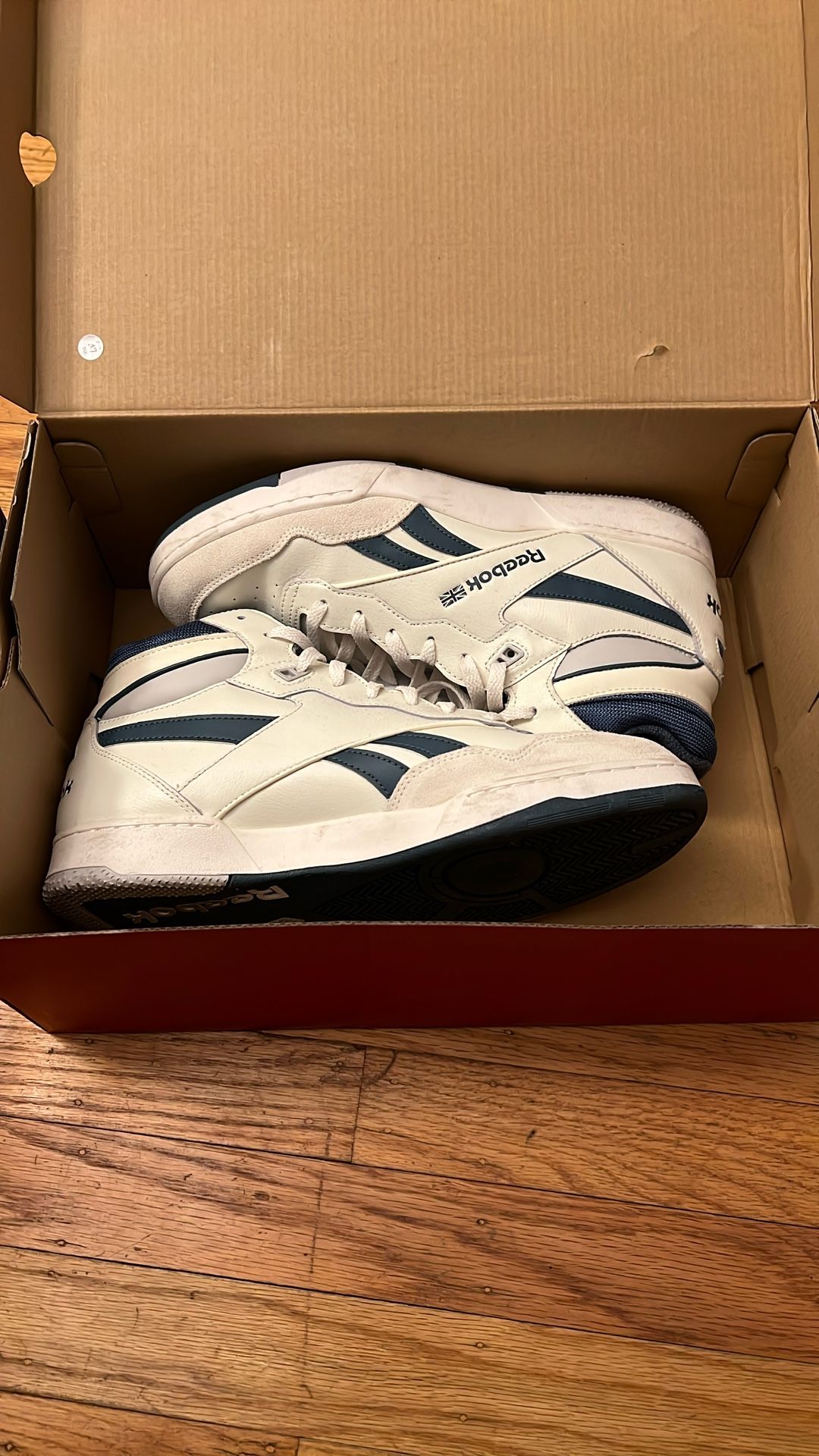 White/Blue Reebok High Tops - Size 10 1/2