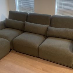 Green Teddy Wool L-Shape Sofa  